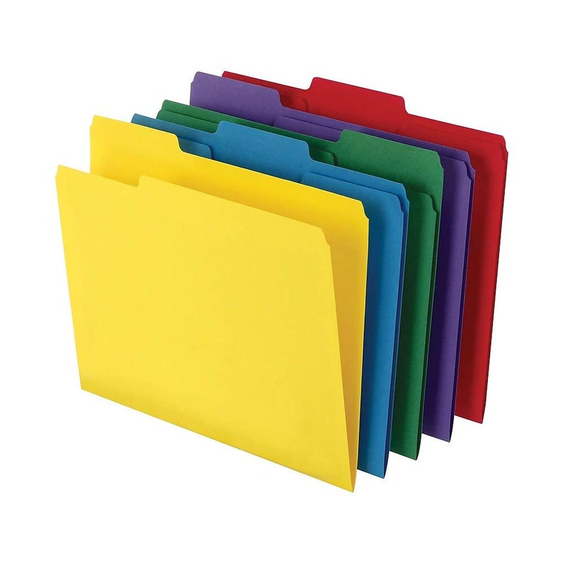 Staples TRU RED File Folders, 1/3-Cut Tab, Assorted Position, Letter Size, Perfect for Home, Office, Classroom, 100-Pack, Assorted Colors - Image 1